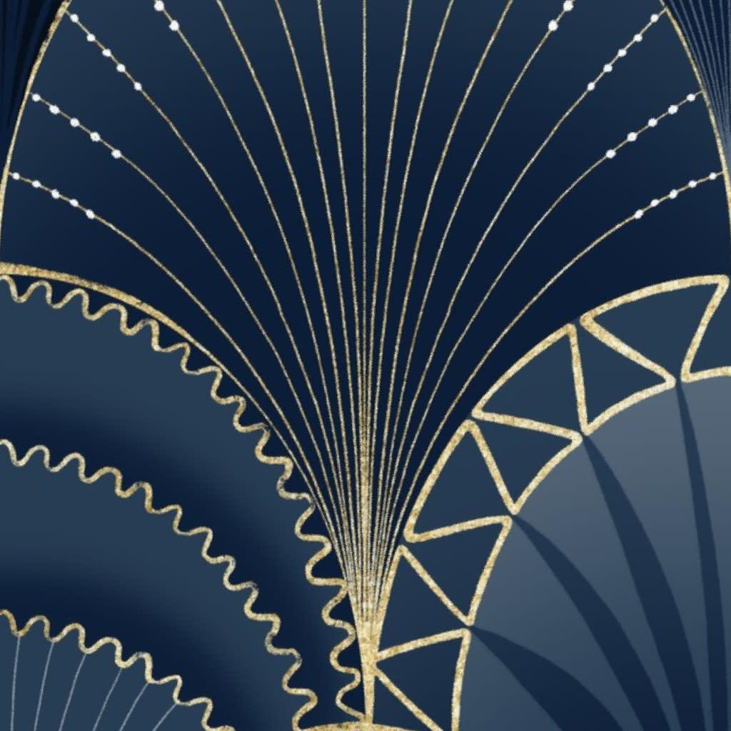 Blue and Gold Art Deco Scallop / Jumbo Wallpaper by marketa_stengl