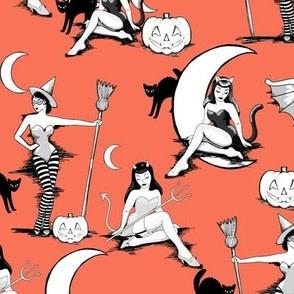 Vintage halloween cat and ghosts on gray