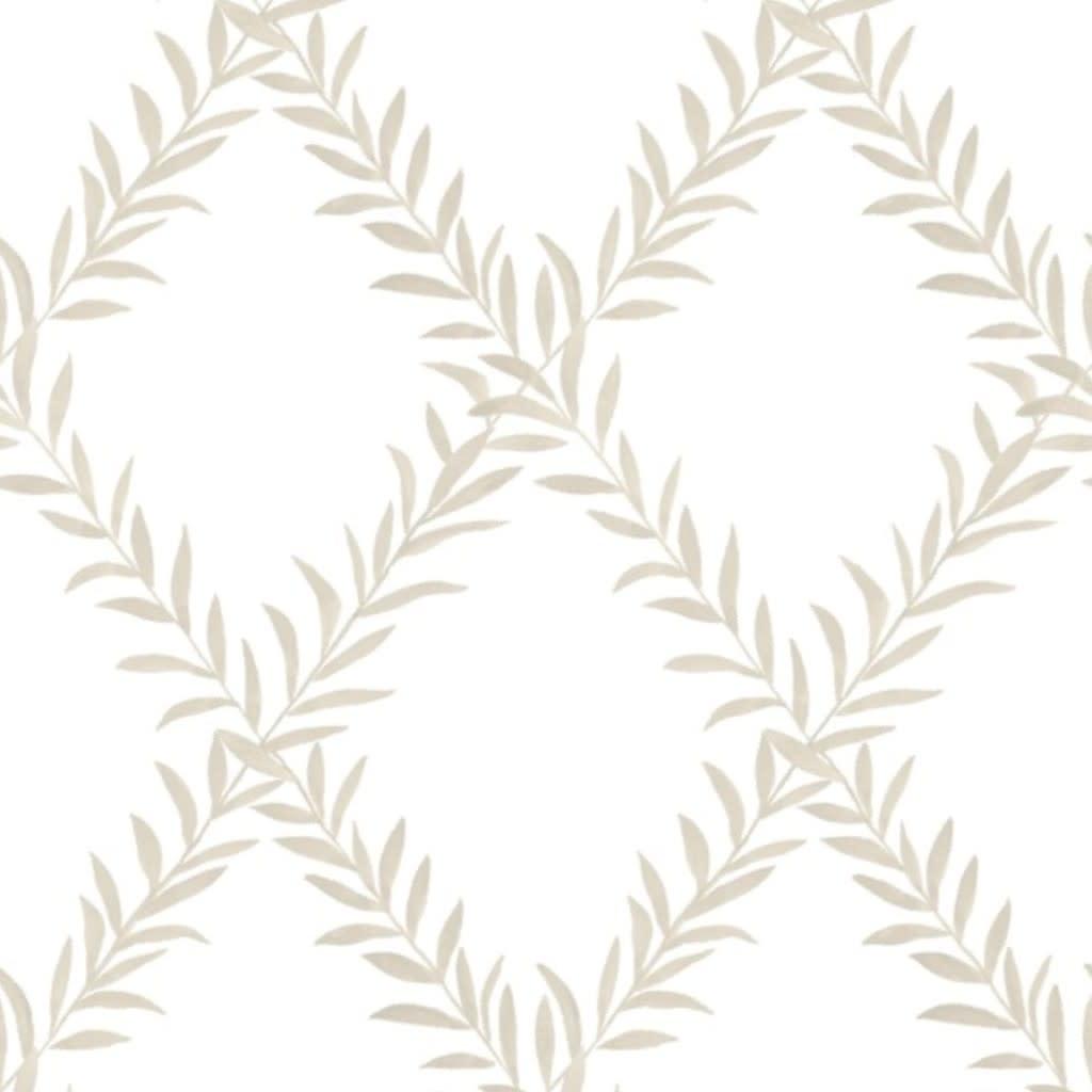 Custom Erin Leafy Trellis beige leafy trellsi on white Wallpaper by danika_herrick