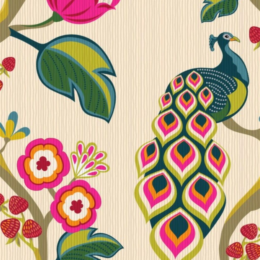 Mod Chinoiserie with Peacocks and Flowers Peel and Stick Wallpaper by flos_aquae_designs