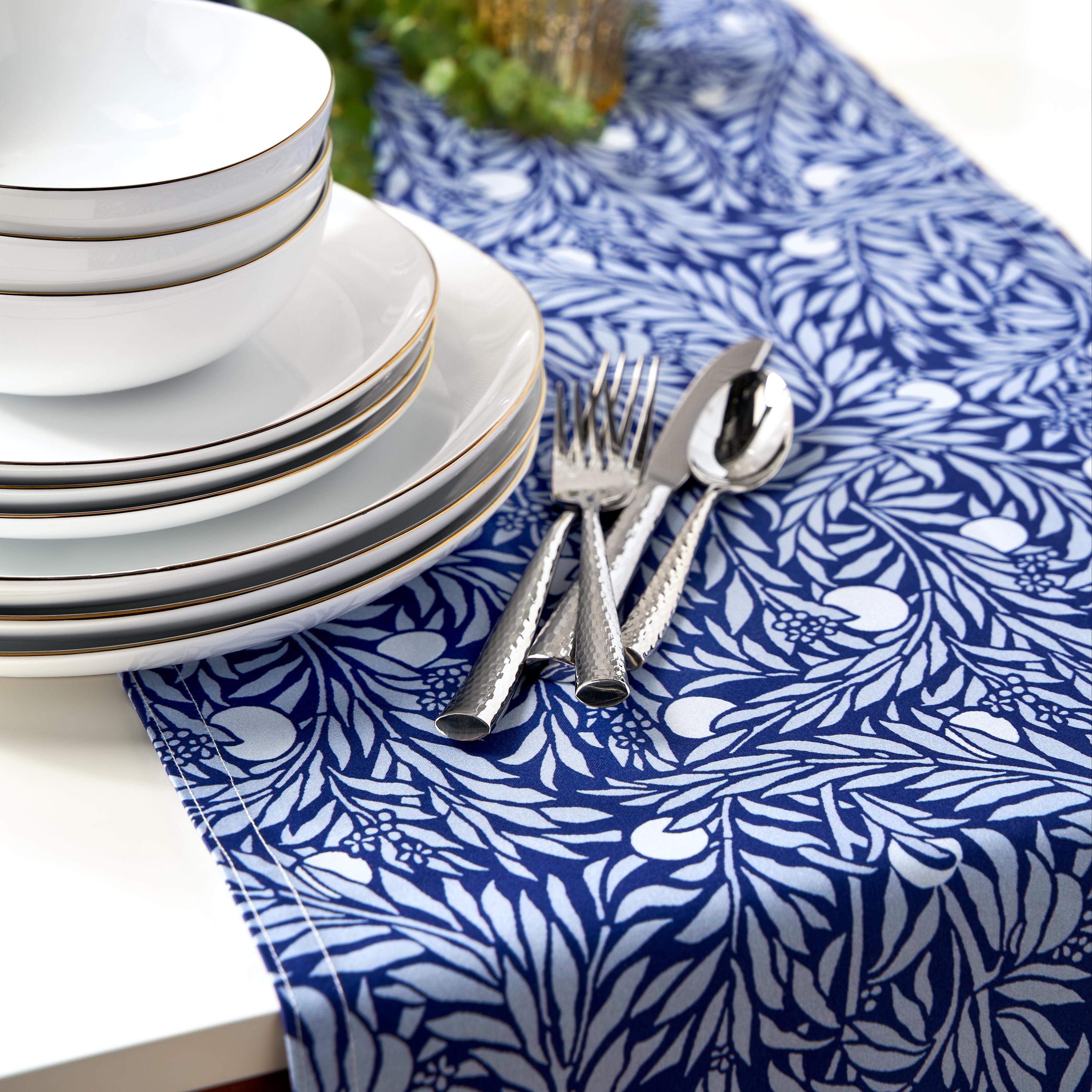 Blue botanical table runner