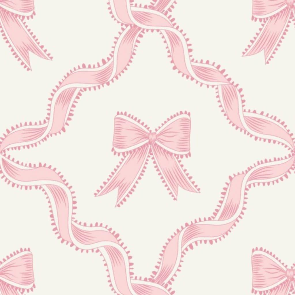 Medium Pink Bows with Ribbon Diamond Trellis on Benjamin Moore Alabaster White Background Wallpaper by nessnordberg