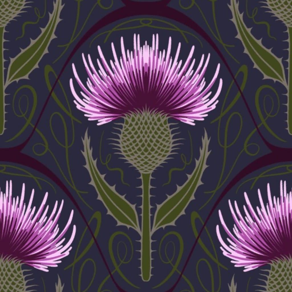 Art Nouveau Scottish Thistle Peel and Stick Wallpaper by new_branch_studio