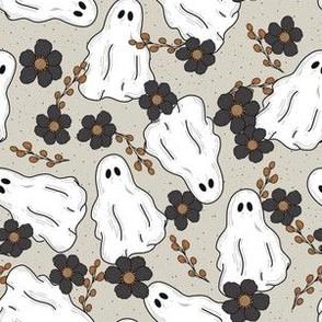 Cute cartoon ghosts with flowers