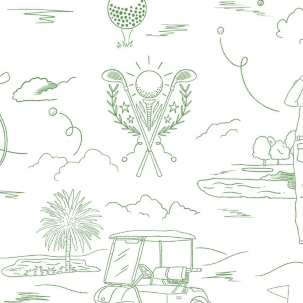 Gone to golf heaven toile de jouy_green Wallpaper by natalia_gonzalez