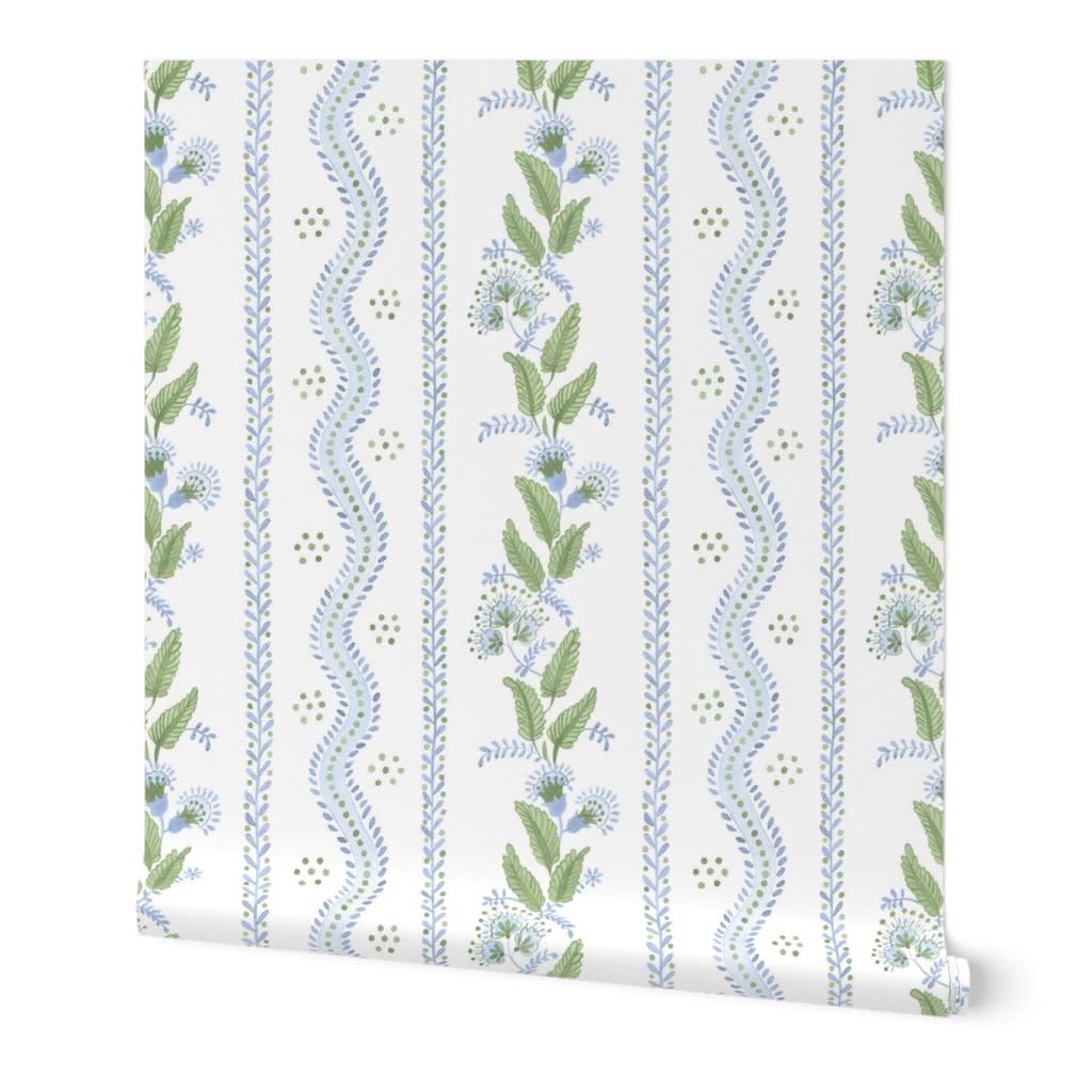 Cornflower Blue and greens on white Wallpaper by danika_herrick