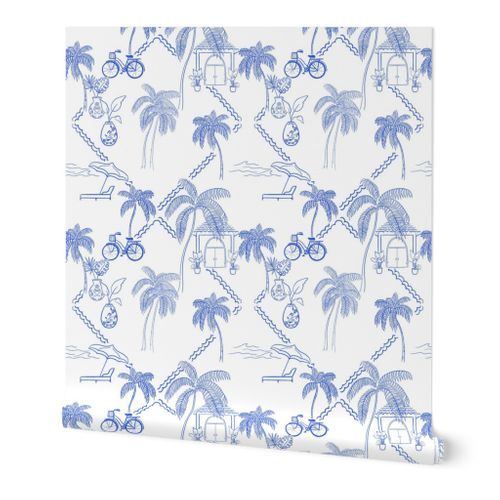 Palm Beach Toile Wallpaper: Peel and Stick