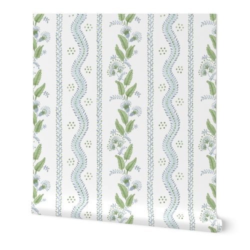 Soft Blue and greens on white Wallpaper: Peel and Stick