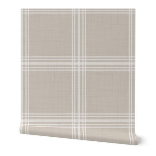 Windowpane Plaid - Greige, Large Scale Wallpaper: Peel and Stick