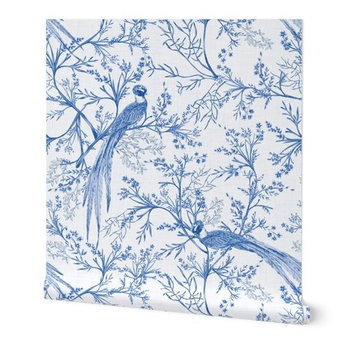 Chinoiserie Bird (Blue) Wallpaper: Peel and Stick