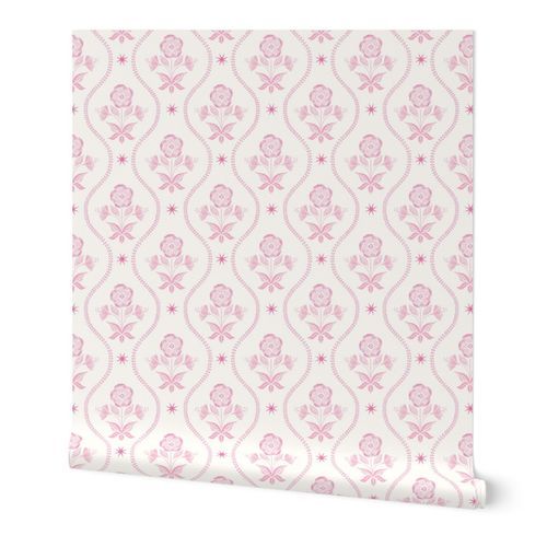 floral stripe/pink/medium Wallpaper: Peel and Stick