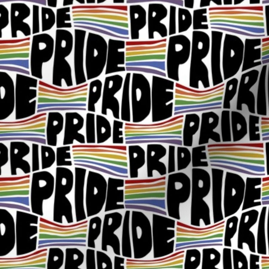 block print pride rainbow lettering || lgbtq lgbtqia stripes Fabric Fabric