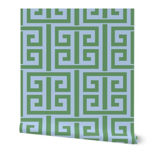 greek key/green and blue/large Wallpaper: Peel and Stick