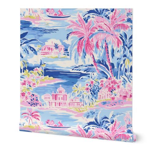 Preppy tropical with palms pattern Wallpaper: Peel and Stick