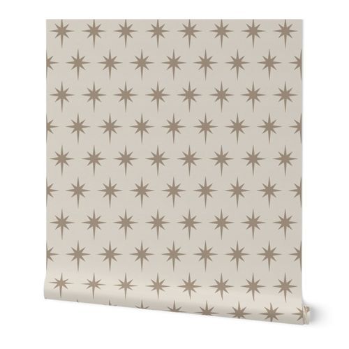 Preppy mushroom brown neutral stars on an off white background Wallpaper: Peel and Stick