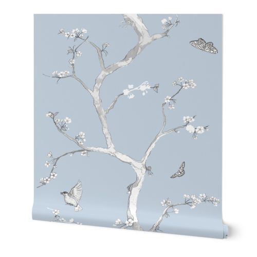 Jenny Modern cherry blossoms on cornflower Wallpaper: Peel and Stick