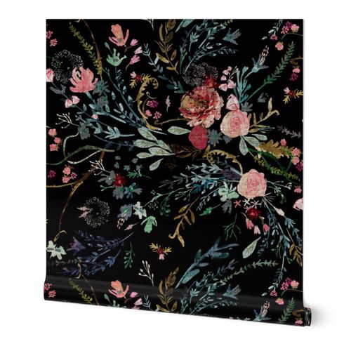 Fable Floral (black) JUMBO Wallpaper: Peel and Stick