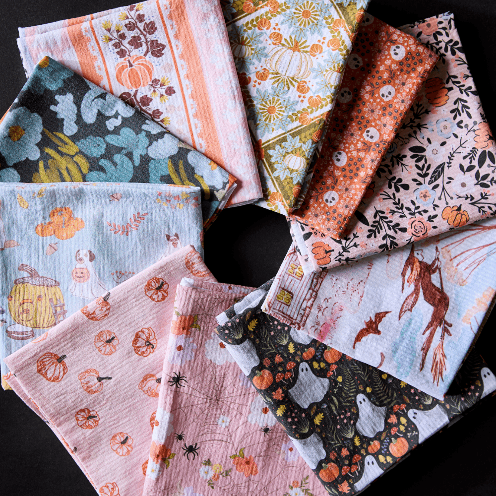 Stack of Cottagecore halloween fabrics