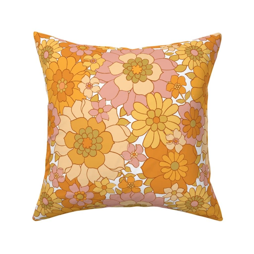 Orange floral square throw pillow