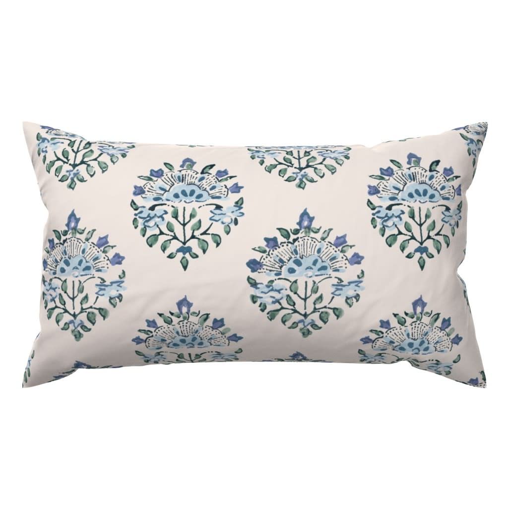 Blue floral lumbar throw pillow