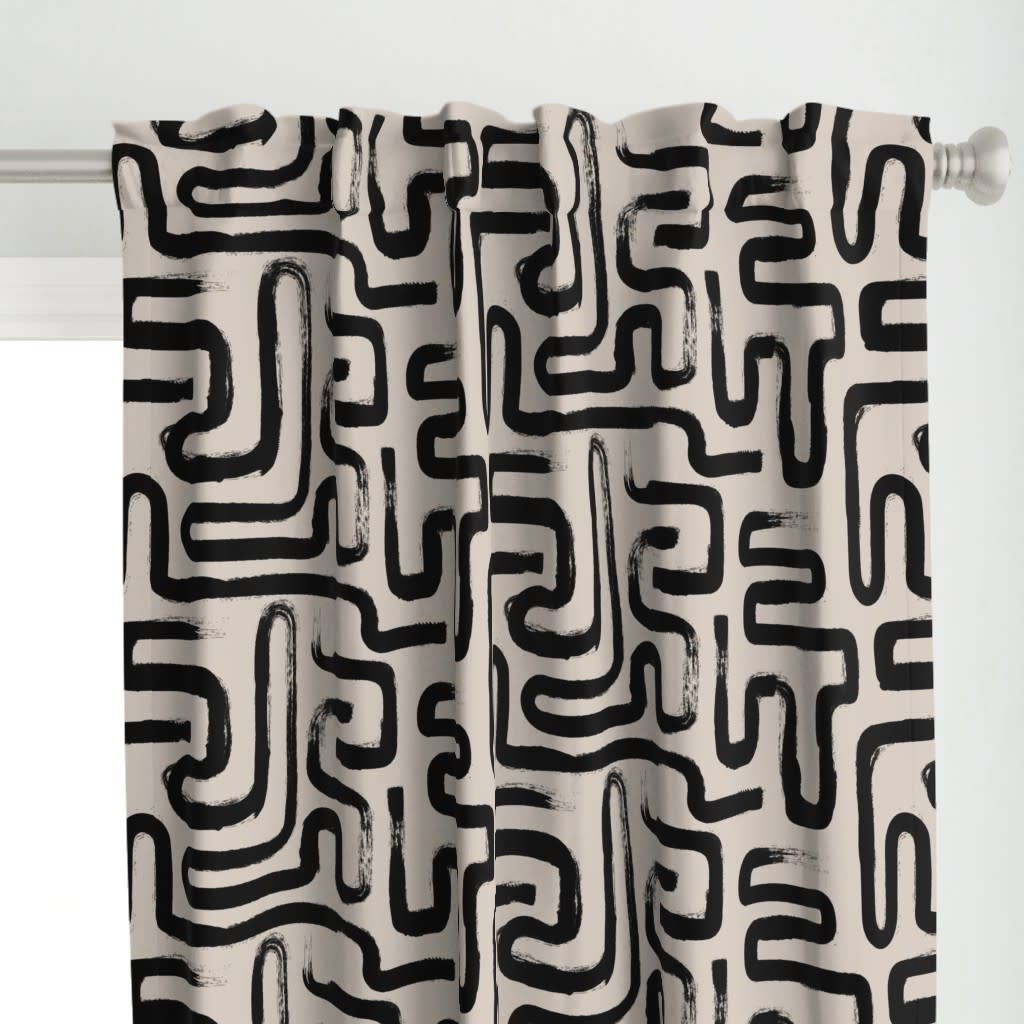 Meandering black stripe curtains