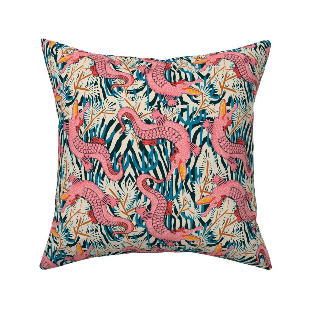 Pink dragon square throw pillow